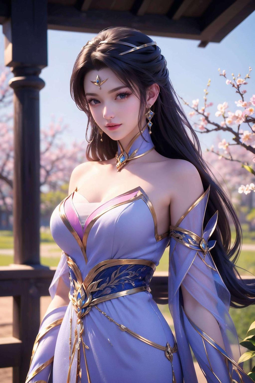 紫色壁纸映衬着她的雅致身影AI绘画壁纸图文素材生动呈现