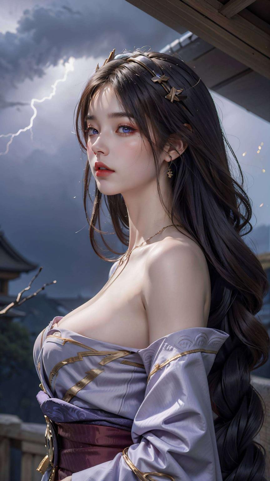 这款粉色系的雷电将军壁纸宅女们快来感受将军的雷霆之力