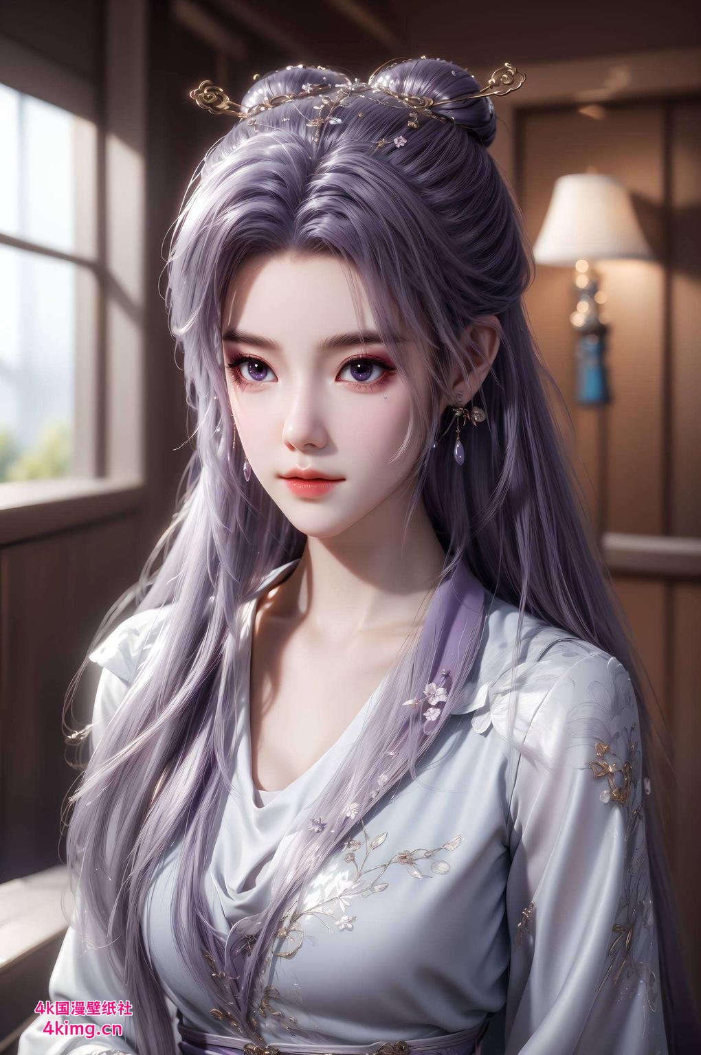 云雾缭绕淡紫色背景中